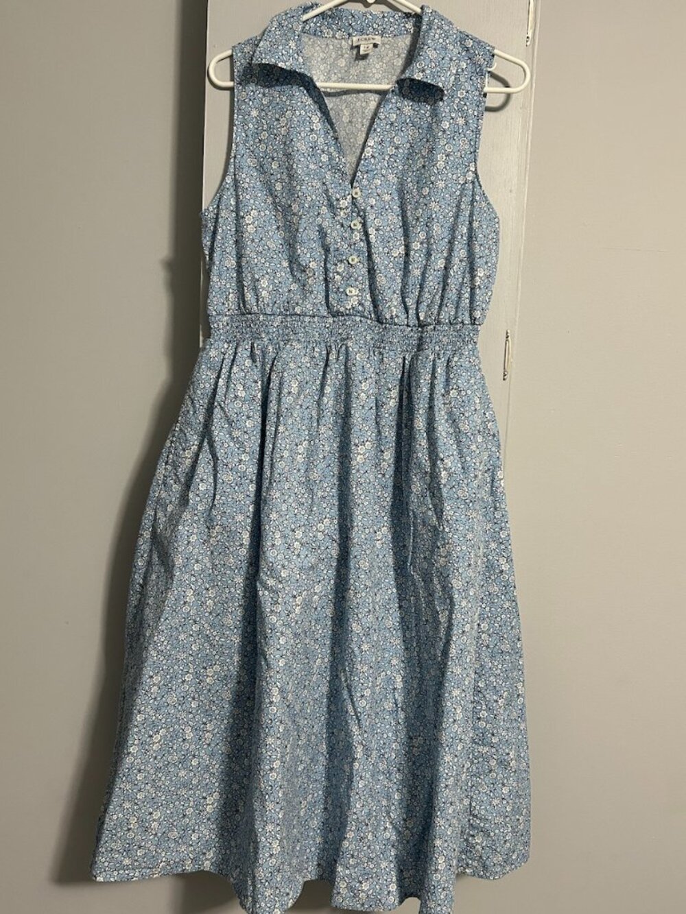 J. Crew Factory Sleeveless Collared Blue Floral Midi Dress 100% Cotton
